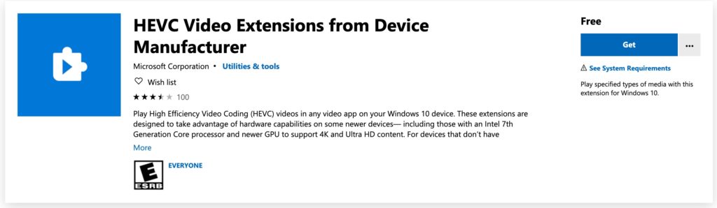HEVC Windows 10 Issue playback