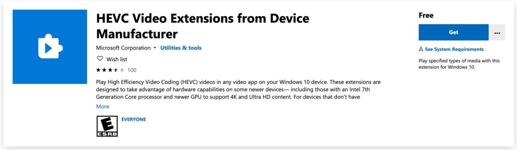 windows 10 hevc codec pack